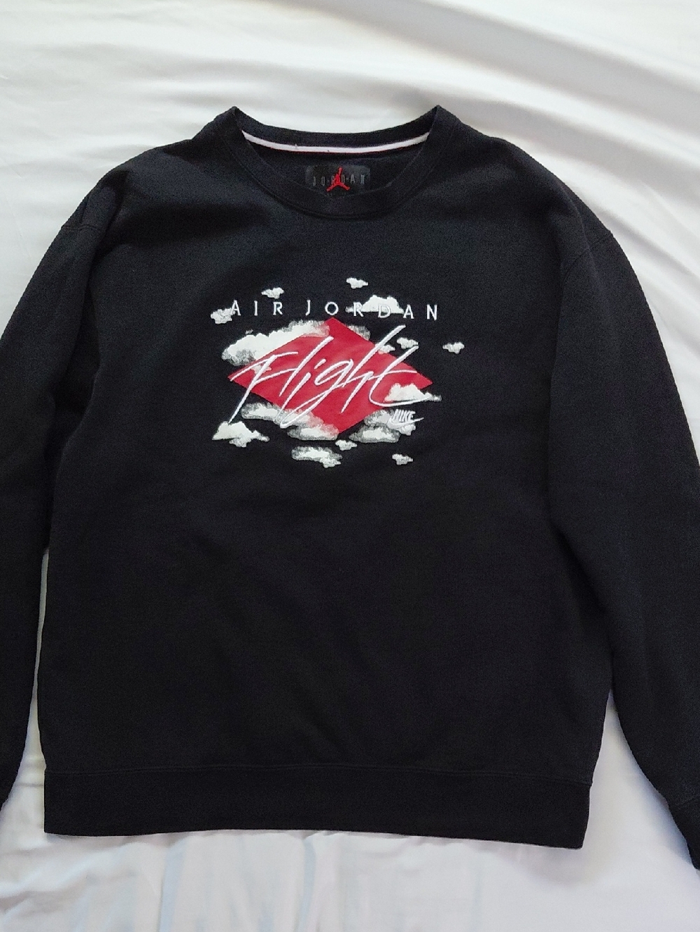 Nike Air Jordan Black White Red Statement Essential Fleece Crew Sweatshirt Men L